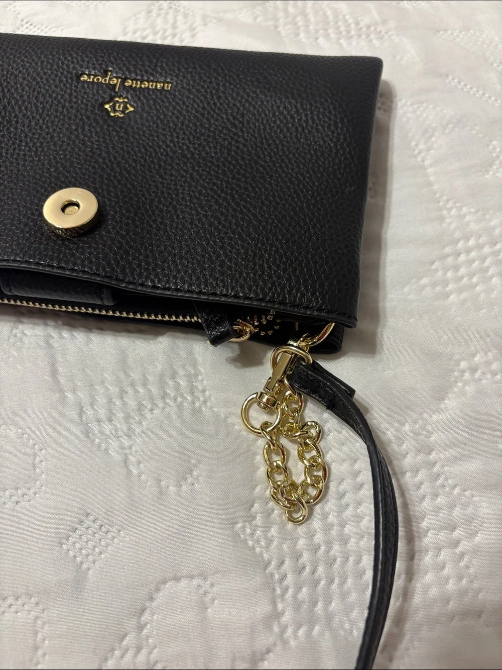 Nanette Lepore Black Pebbled Leather Crossbody with Gold Hardware
